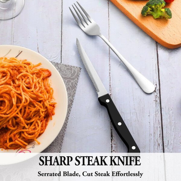 24 Pcs Silverware Set with Steak Knives Service for 4,Stainless Steel Flatware Set,Mirror Polished Cutlery Utensil Set,Home Kitchen Eating Tableware Set,Include Fork Knife Spoon Set,Dishwasher Safe - Imagen 5