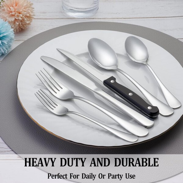 24 Pcs Silverware Set with Steak Knives Service for 4,Stainless Steel Flatware Set,Mirror Polished Cutlery Utensil Set,Home Kitchen Eating Tableware Set,Include Fork Knife Spoon Set,Dishwasher Safe - Imagen 7