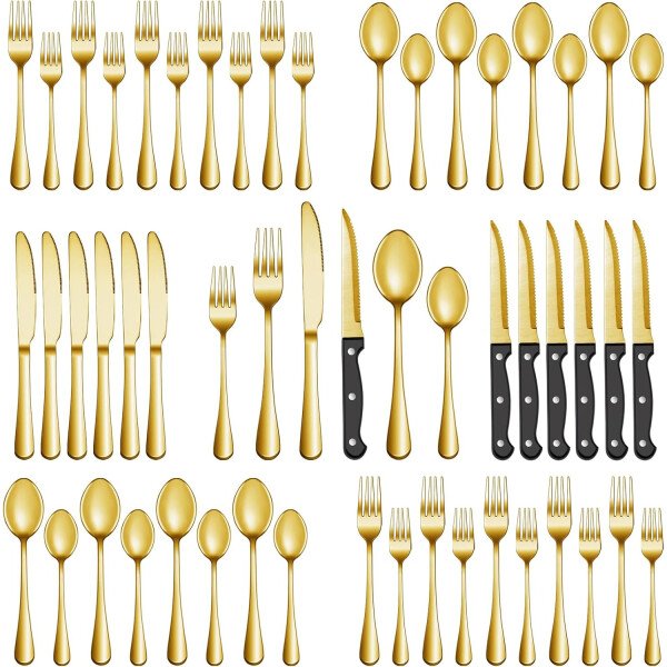 24 Pcs Silverware Set with Steak Knives Service for 4,Stainless Steel Flatware Set,Mirror Polished Cutlery Utensil Set,Home Kitchen Eating Tableware Set,Include Fork Knife Spoon Set,Dishwasher Safe - Imagen 9