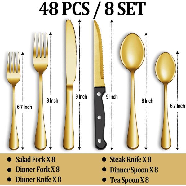 24 Pcs Silverware Set with Steak Knives Service for 4,Stainless Steel Flatware Set,Mirror Polished Cutlery Utensil Set,Home Kitchen Eating Tableware Set,Include Fork Knife Spoon Set,Dishwasher Safe - Imagen 10