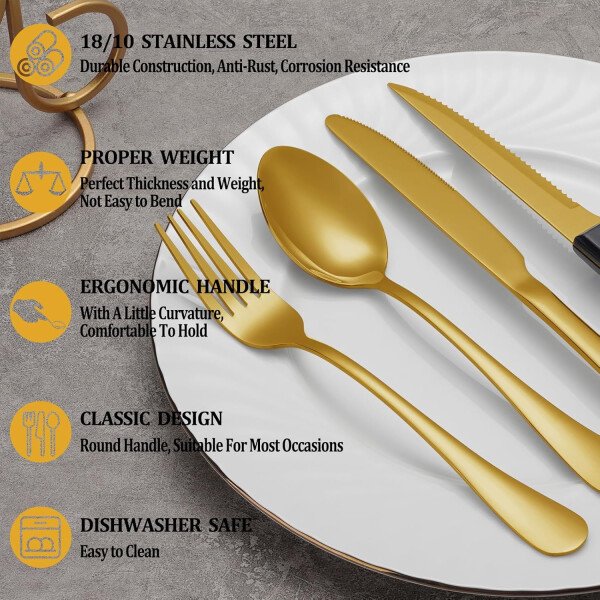24 Pcs Silverware Set with Steak Knives Service for 4,Stainless Steel Flatware Set,Mirror Polished Cutlery Utensil Set,Home Kitchen Eating Tableware Set,Include Fork Knife Spoon Set,Dishwasher Safe - Imagen 11