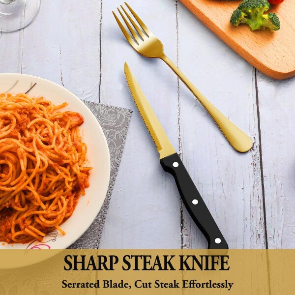 24 Pcs Silverware Set with Steak Knives Service for 4,Stainless Steel Flatware Set,Mirror Polished Cutlery Utensil Set,Home Kitchen Eating Tableware Set,Include Fork Knife Spoon Set,Dishwasher Safe - Imagen 13