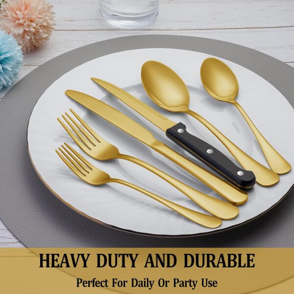 24 Pcs Silverware Set with Steak Knives Service for 4,Stainless Steel Flatware Set,Mirror Polished Cutlery Utensil Set,Home Kitchen Eating Tableware Set,Include Fork Knife Spoon Set,Dishwasher Safe - Imagen 15