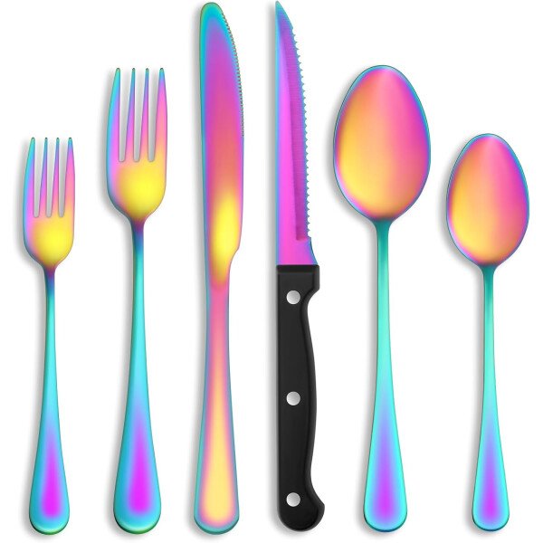 24 Pcs Silverware Set with Steak Knives Service for 4,Stainless Steel Flatware Set,Mirror Polished Cutlery Utensil Set,Home Kitchen Eating Tableware Set,Include Fork Knife Spoon Set,Dishwasher Safe - Imagen 16