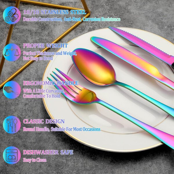 24 Pcs Silverware Set with Steak Knives Service for 4,Stainless Steel Flatware Set,Mirror Polished Cutlery Utensil Set,Home Kitchen Eating Tableware Set,Include Fork Knife Spoon Set,Dishwasher Safe - Imagen 18