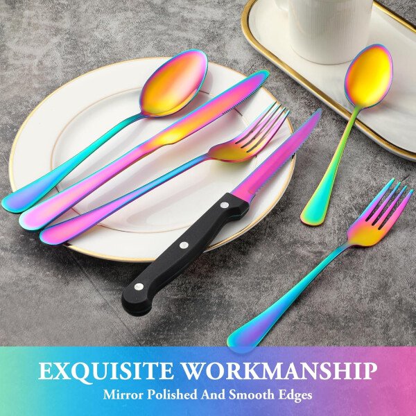 24 Pcs Silverware Set with Steak Knives Service for 4,Stainless Steel Flatware Set,Mirror Polished Cutlery Utensil Set,Home Kitchen Eating Tableware Set,Include Fork Knife Spoon Set,Dishwasher Safe - Imagen 19