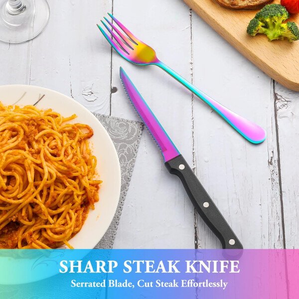 24 Pcs Silverware Set with Steak Knives Service for 4,Stainless Steel Flatware Set,Mirror Polished Cutlery Utensil Set,Home Kitchen Eating Tableware Set,Include Fork Knife Spoon Set,Dishwasher Safe - Imagen 20