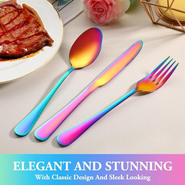 24 Pcs Silverware Set with Steak Knives Service for 4,Stainless Steel Flatware Set,Mirror Polished Cutlery Utensil Set,Home Kitchen Eating Tableware Set,Include Fork Knife Spoon Set,Dishwasher Safe - Imagen 21