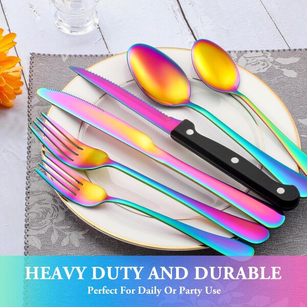 24 Pcs Silverware Set with Steak Knives Service for 4,Stainless Steel Flatware Set,Mirror Polished Cutlery Utensil Set,Home Kitchen Eating Tableware Set,Include Fork Knife Spoon Set,Dishwasher Safe - Imagen 22