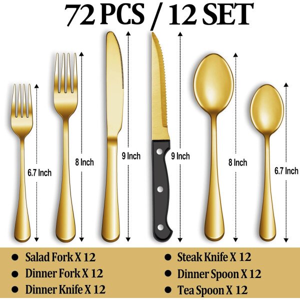 24 Pcs Silverware Set with Steak Knives Service for 4,Stainless Steel Flatware Set,Mirror Polished Cutlery Utensil Set,Home Kitchen Eating Tableware Set,Include Fork Knife Spoon Set,Dishwasher Safe - Imagen 23