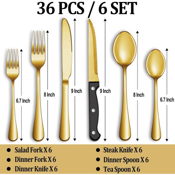 24 Pcs Silverware Set with Steak Knives Service for 4,Stainless Steel Flatware Set,Mirror Polished Cutlery Utensil Set,Home Kitchen Eating Tableware Set,Include Fork Knife Spoon Set,Dishwasher Safe - Imagen 25