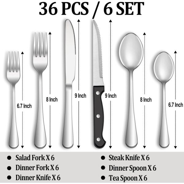 24 Pcs Silverware Set with Steak Knives Service for 4,Stainless Steel Flatware Set,Mirror Polished Cutlery Utensil Set,Home Kitchen Eating Tableware Set,Include Fork Knife Spoon Set,Dishwasher Safe - Imagen 27