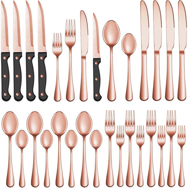 24 Pcs Silverware Set with Steak Knives Service for 4,Stainless Steel Flatware Set,Mirror Polished Cutlery Utensil Set,Home Kitchen Eating Tableware Set,Include Fork Knife Spoon Set,Dishwasher Safe - Imagen 28