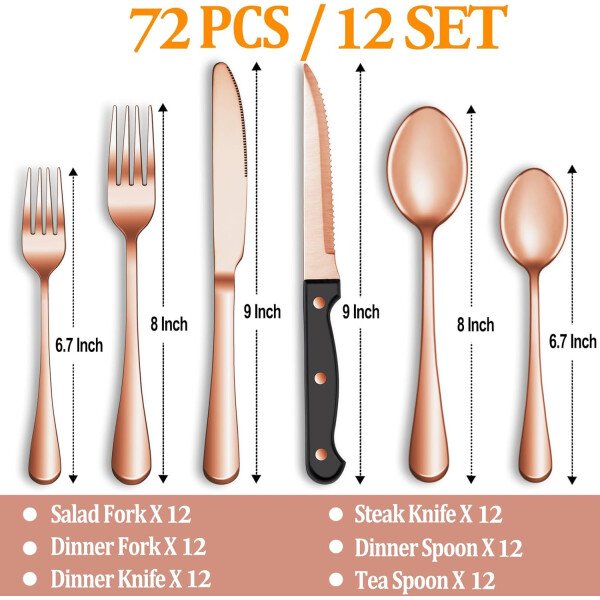 24 Pcs Silverware Set with Steak Knives Service for 4,Stainless Steel Flatware Set,Mirror Polished Cutlery Utensil Set,Home Kitchen Eating Tableware Set,Include Fork Knife Spoon Set,Dishwasher Safe - Imagen 29