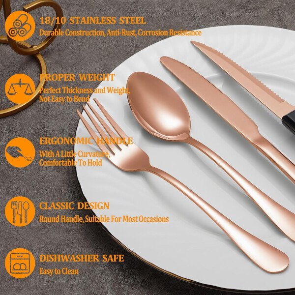 24 Pcs Silverware Set with Steak Knives Service for 4,Stainless Steel Flatware Set,Mirror Polished Cutlery Utensil Set,Home Kitchen Eating Tableware Set,Include Fork Knife Spoon Set,Dishwasher Safe - Imagen 30