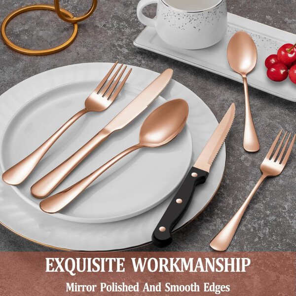 24 Pcs Silverware Set with Steak Knives Service for 4,Stainless Steel Flatware Set,Mirror Polished Cutlery Utensil Set,Home Kitchen Eating Tableware Set,Include Fork Knife Spoon Set,Dishwasher Safe - Imagen 31
