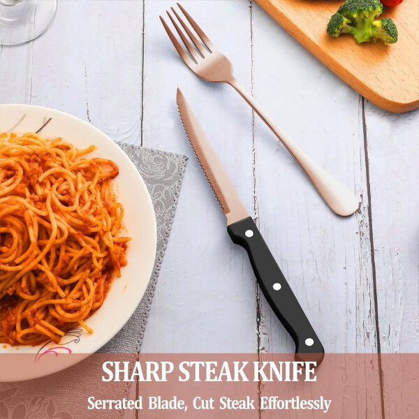 24 Pcs Silverware Set with Steak Knives Service for 4,Stainless Steel Flatware Set,Mirror Polished Cutlery Utensil Set,Home Kitchen Eating Tableware Set,Include Fork Knife Spoon Set,Dishwasher Safe - Imagen 32