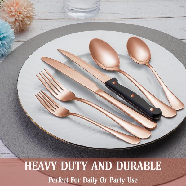 24 Pcs Silverware Set with Steak Knives Service for 4,Stainless Steel Flatware Set,Mirror Polished Cutlery Utensil Set,Home Kitchen Eating Tableware Set,Include Fork Knife Spoon Set,Dishwasher Safe - Imagen 34