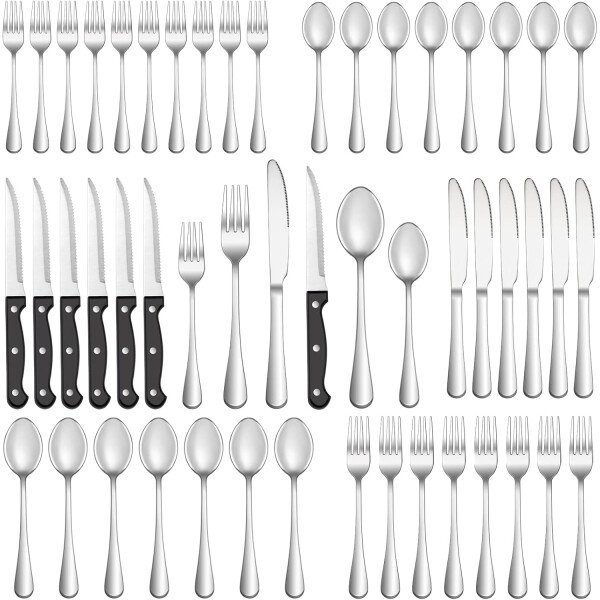 24 Pcs Silverware Set with Steak Knives Service for 4,Stainless Steel Flatware Set,Mirror Polished Cutlery Utensil Set,Home Kitchen Eating Tableware Set,Include Fork Knife Spoon Set,Dishwasher Safe - Imagen 35
