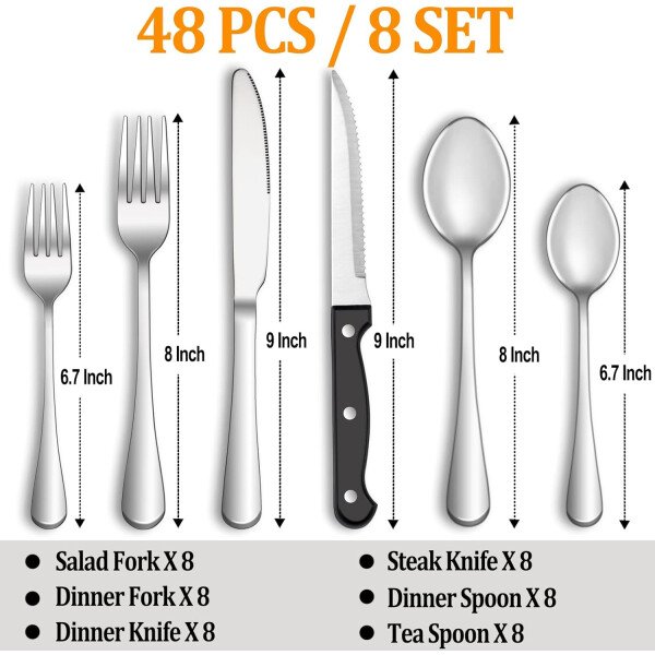 24 Pcs Silverware Set with Steak Knives Service for 4,Stainless Steel Flatware Set,Mirror Polished Cutlery Utensil Set,Home Kitchen Eating Tableware Set,Include Fork Knife Spoon Set,Dishwasher Safe - Imagen 36