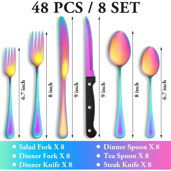 24 Pcs Silverware Set with Steak Knives Service for 4,Stainless Steel Flatware Set,Mirror Polished Cutlery Utensil Set,Home Kitchen Eating Tableware Set,Include Fork Knife Spoon Set,Dishwasher Safe - Imagen 37