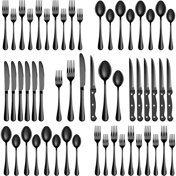 24 Pcs Silverware Set with Steak Knives Service for 4,Stainless Steel Flatware Set,Mirror Polished Cutlery Utensil Set,Home Kitchen Eating Tableware Set,Include Fork Knife Spoon Set,Dishwasher Safe - Imagen 38