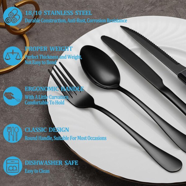 24 Pcs Silverware Set with Steak Knives Service for 4,Stainless Steel Flatware Set,Mirror Polished Cutlery Utensil Set,Home Kitchen Eating Tableware Set,Include Fork Knife Spoon Set,Dishwasher Safe - Imagen 40