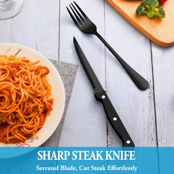 24 Pcs Silverware Set with Steak Knives Service for 4,Stainless Steel Flatware Set,Mirror Polished Cutlery Utensil Set,Home Kitchen Eating Tableware Set,Include Fork Knife Spoon Set,Dishwasher Safe - Imagen 42