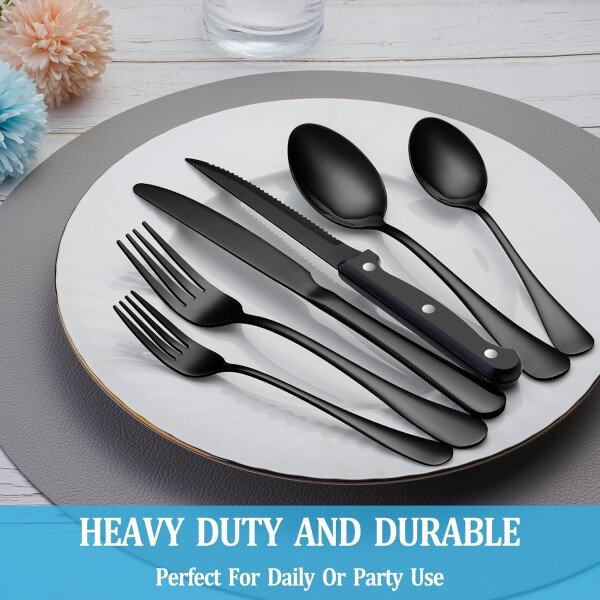 24 Pcs Silverware Set with Steak Knives Service for 4,Stainless Steel Flatware Set,Mirror Polished Cutlery Utensil Set,Home Kitchen Eating Tableware Set,Include Fork Knife Spoon Set,Dishwasher Safe - Imagen 44
