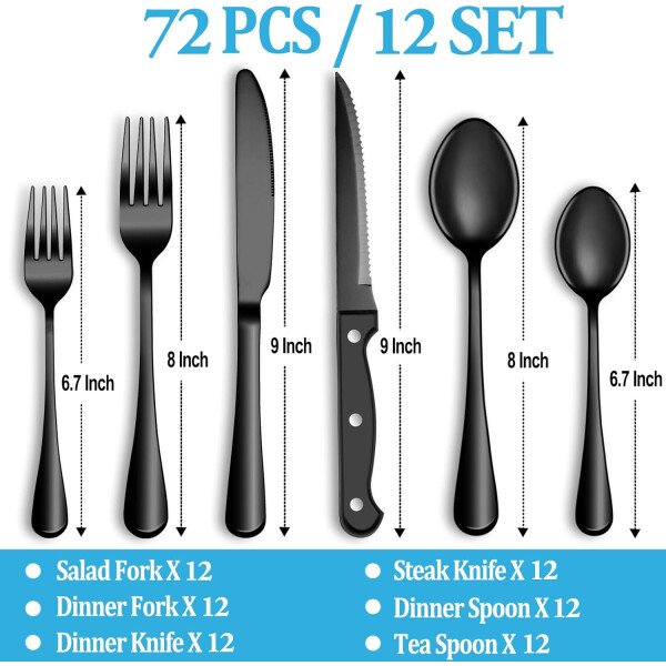 24 Pcs Silverware Set with Steak Knives Service for 4,Stainless Steel Flatware Set,Mirror Polished Cutlery Utensil Set,Home Kitchen Eating Tableware Set,Include Fork Knife Spoon Set,Dishwasher Safe - Imagen 46