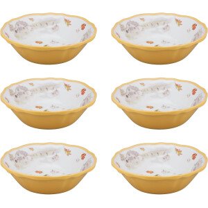 UP ware Pumpkin Season - Juego de cuencos de melamina con forma de flor para pasta, arroz, sopa y ensalada, sin BPA, apto para lavavajillas, a prueba de roturas, naranja, 7 pulgadas, juego de 6