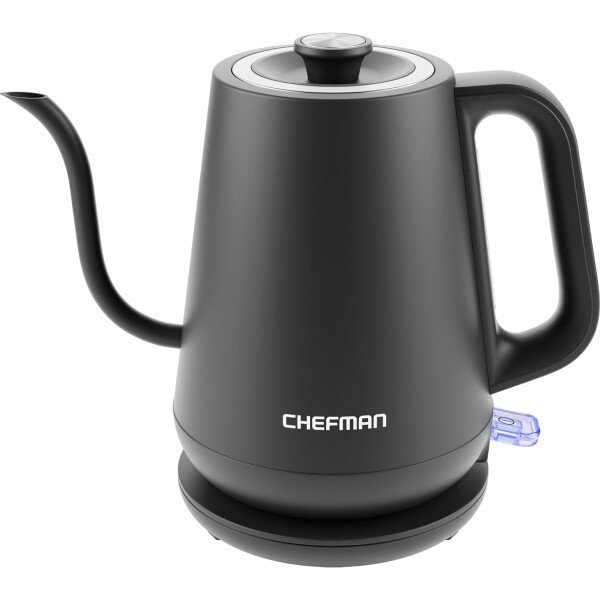 Chefman Hervidor eléctrico de cuello de cisne, hervidor de té de 0.8 L para café y té, operación con un solo toque, protección para hervir, apagado automático, caldera de agua caliente ultrarrápida,