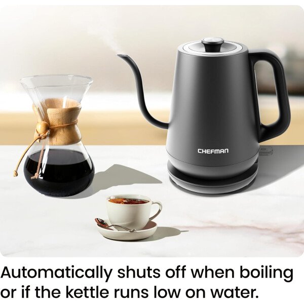 Chefman Hervidor eléctrico de cuello de cisne, hervidor de té de 0.8 L para café y té, operación con un solo toque, protección para hervir, apagado automático, caldera de agua caliente ultrarrápida, - Imagen 7