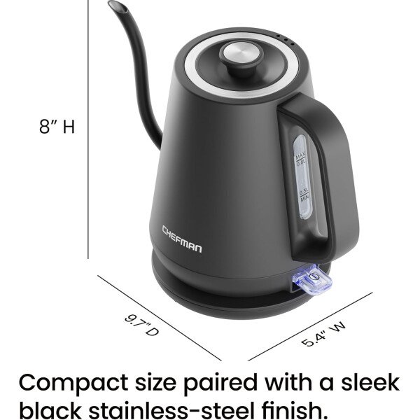 Chefman Hervidor eléctrico de cuello de cisne, hervidor de té de 0.8 L para café y té, operación con un solo toque, protección para hervir, apagado automático, caldera de agua caliente ultrarrápida, - Imagen 8