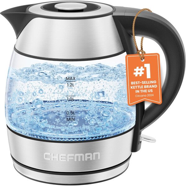 Chefman Hervidor eléctrico de cuello de cisne, hervidor de té de 0.8 L para café y té, operación con un solo toque, protección para hervir, apagado automático, caldera de agua caliente ultrarrápida, - Imagen 9