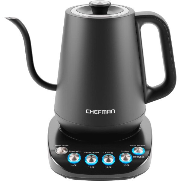 Chefman Hervidor eléctrico de cuello de cisne, hervidor de té de 0.8 L para café y té, operación con un solo toque, protección para hervir, apagado automático, caldera de agua caliente ultrarrápida, - Imagen 16