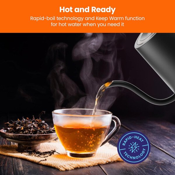 Chefman Hervidor eléctrico de cuello de cisne, hervidor de té de 0.8 L para café y té, operación con un solo toque, protección para hervir, apagado automático, caldera de agua caliente ultrarrápida, - Imagen 18