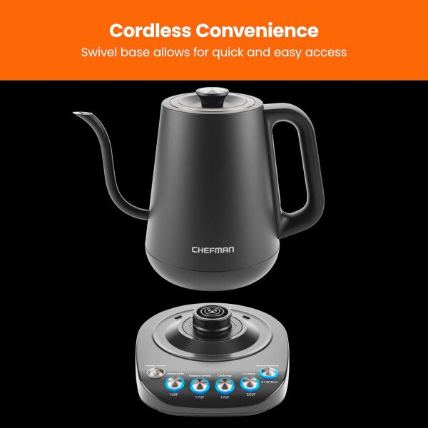 Chefman Hervidor eléctrico de cuello de cisne, hervidor de té de 0.8 L para café y té, operación con un solo toque, protección para hervir, apagado automático, caldera de agua caliente ultrarrápida, - Imagen 21