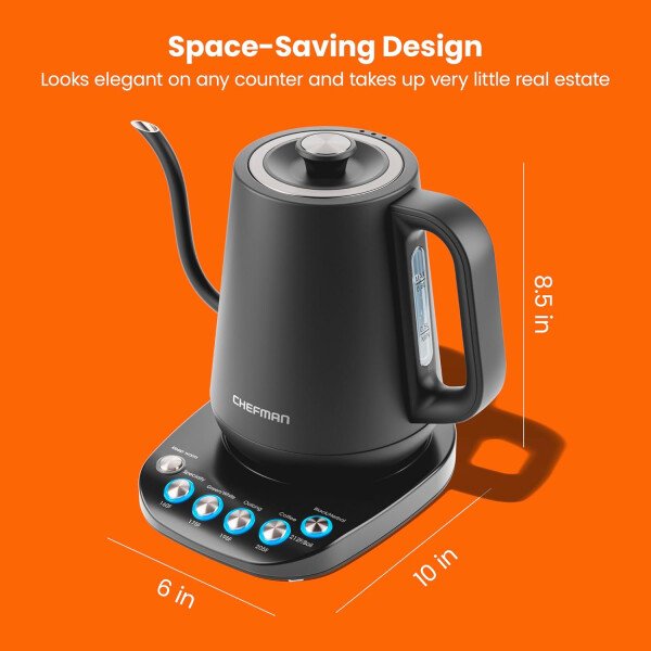 Chefman Hervidor eléctrico de cuello de cisne, hervidor de té de 0.8 L para café y té, operación con un solo toque, protección para hervir, apagado automático, caldera de agua caliente ultrarrápida, - Imagen 22