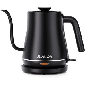 Ulalov Hervidor eléctrico de cuello de cisne de 1 litro, calentamiento rápido para verter sobre café y té, caldera de agua caliente de acero inoxidable con apagado automático, protección contra hervir