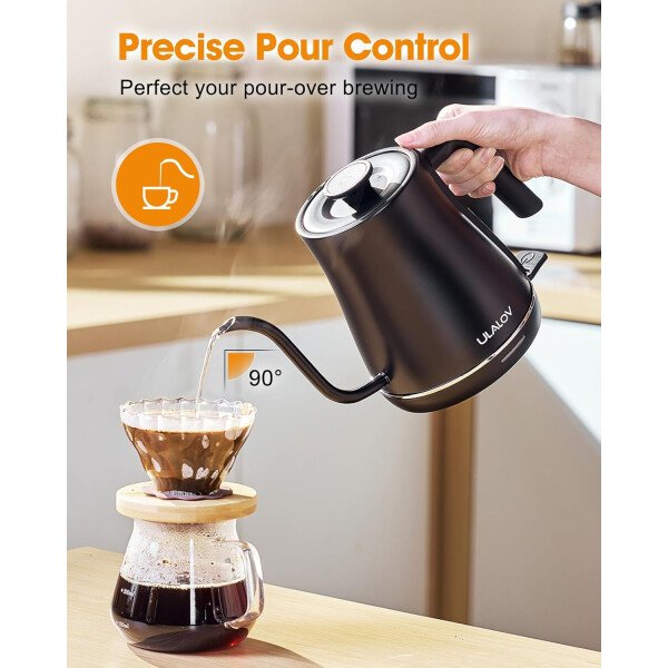 Ulalov Hervidor eléctrico de cuello de cisne de 1 litro, calentamiento rápido para verter sobre café y té, caldera de agua caliente de acero inoxidable con apagado automático, protección contra hervir - Imagen 4