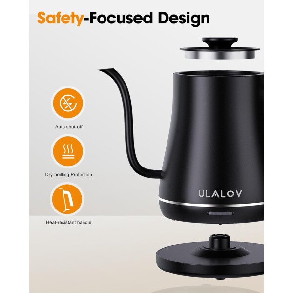 Ulalov Hervidor eléctrico de cuello de cisne de 1 litro, calentamiento rápido para verter sobre café y té, caldera de agua caliente de acero inoxidable con apagado automático, protección contra hervir - Imagen 8