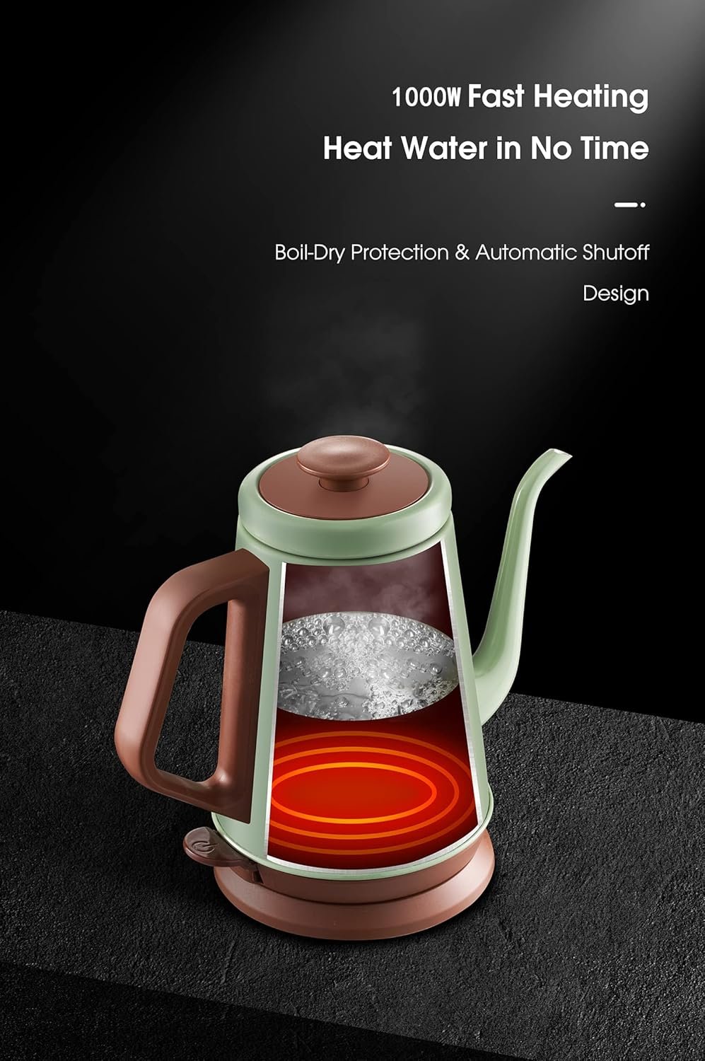 DmofwHi - Hervidor eléctrico de cuello de cisne (1.05 cuartos de galón), Hervidor de café clásico 100% de acero inoxidable y sin BPA, tetera, verde - Imagen 6