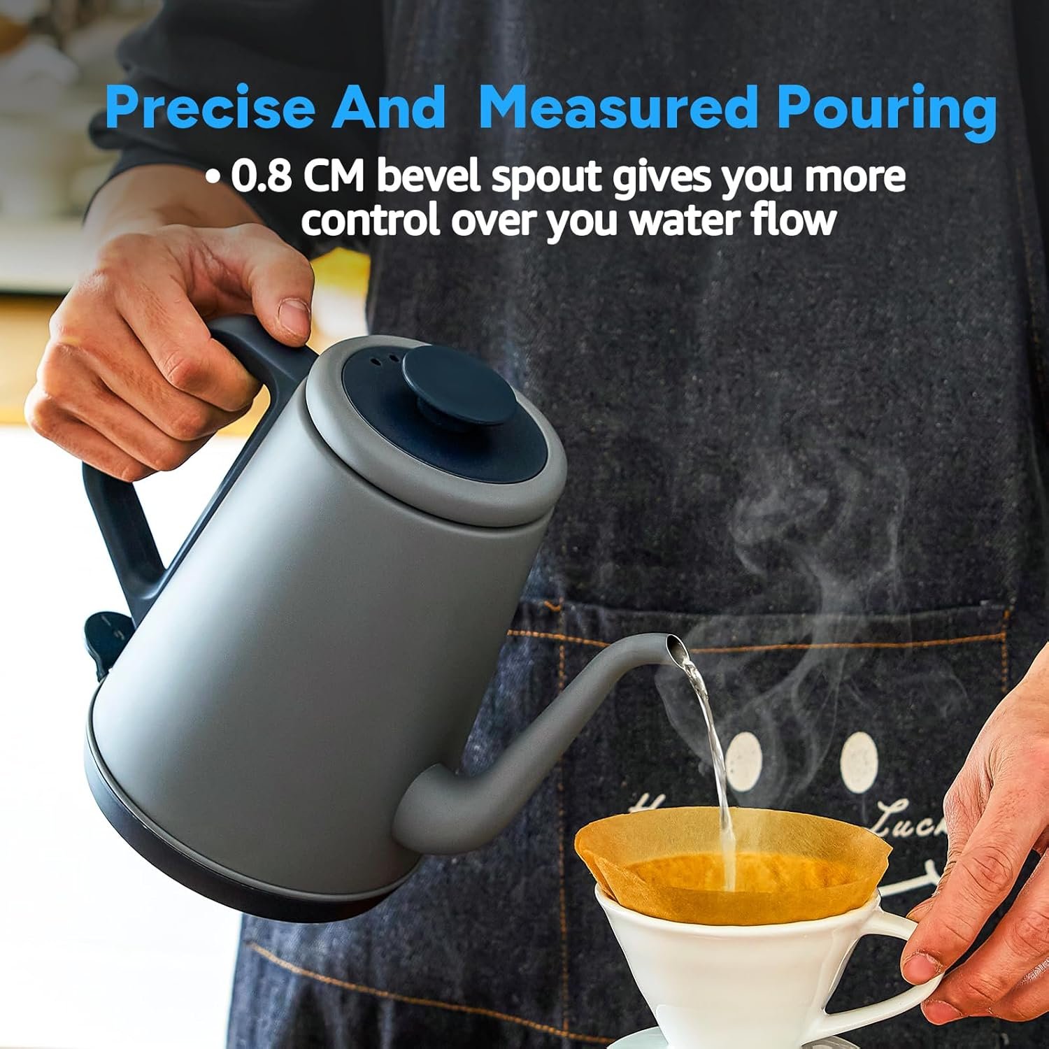 DmofwHi - Hervidor eléctrico de cuello de cisne (1.05 cuartos de galón), Hervidor de café clásico 100% de acero inoxidable y sin BPA, tetera, verde - Imagen 9