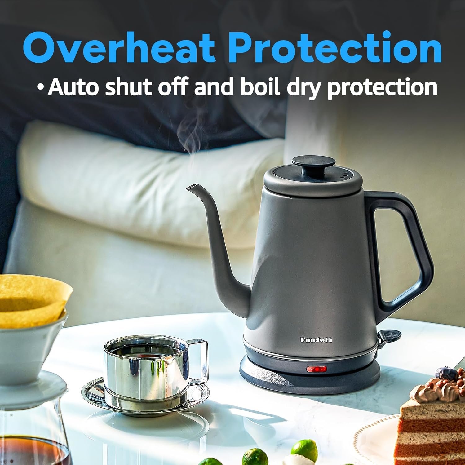 DmofwHi - Hervidor eléctrico de cuello de cisne (1.05 cuartos de galón), Hervidor de café clásico 100% de acero inoxidable y sin BPA, tetera, verde - Imagen 15