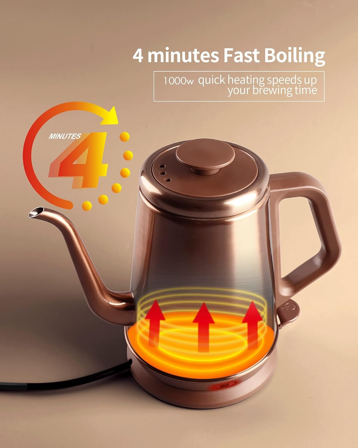 DmofwHi - Hervidor eléctrico de cuello de cisne (1.05 cuartos de galón), Hervidor de café clásico 100% de acero inoxidable y sin BPA, tetera, verde - Imagen 34