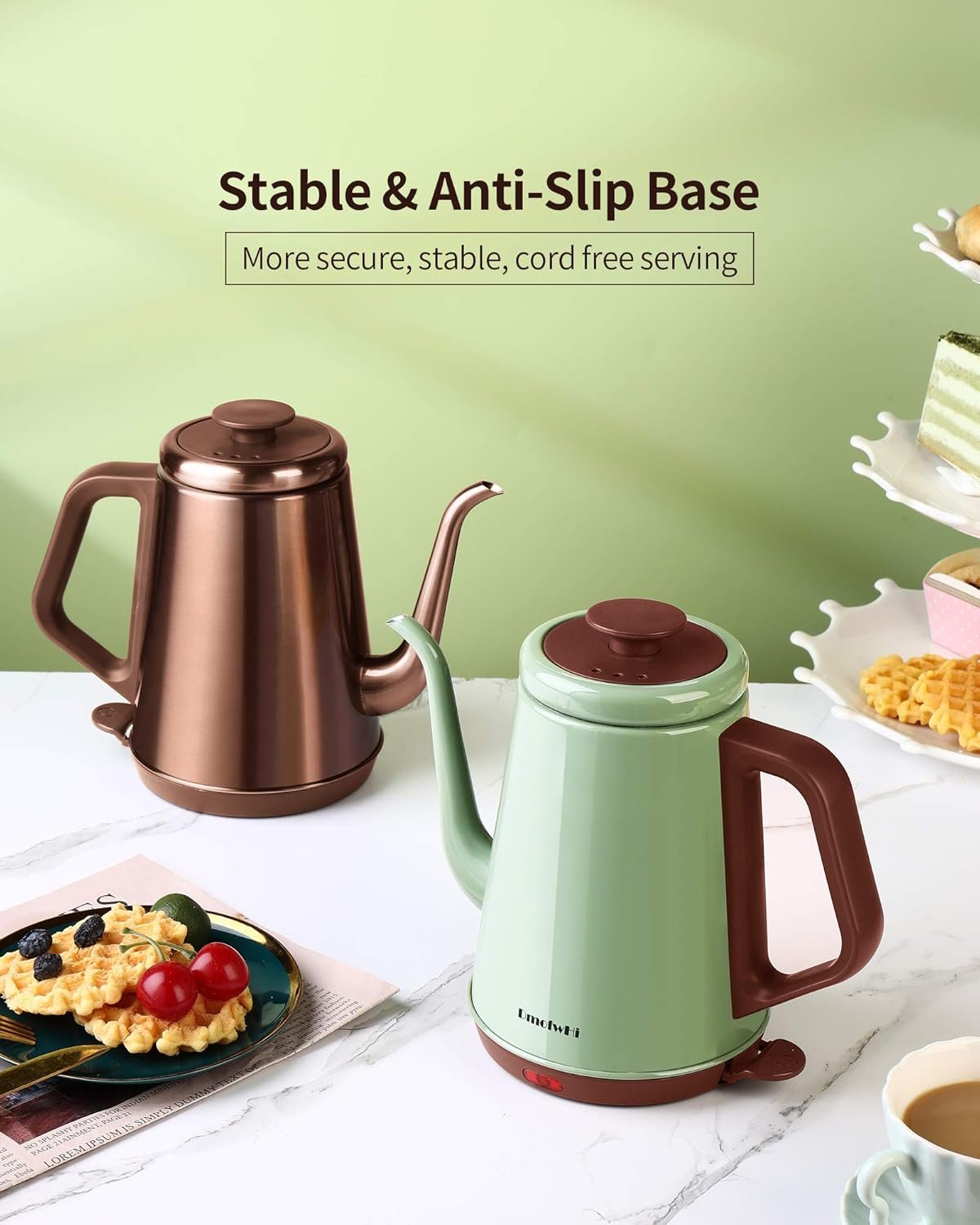 DmofwHi - Hervidor eléctrico de cuello de cisne (1.05 cuartos de galón), Hervidor de café clásico 100% de acero inoxidable y sin BPA, tetera, verde - Imagen 36