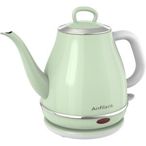 Hervidor eléctrico de cuello de cisne, 1 litro, 1500 W, hervidor de café y té 100% acero inoxidable sin BPA, caldera de agua con protección de apagado automático y hervor, color verde