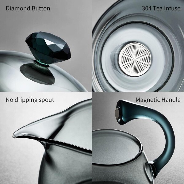 Unbreakable Juego de té de vidrio - Tetera de vidrio de goteo Lazy Kungfu, tetera giratoria de goteo semiautomática de 14.1 onzas líquidas con infusor, hervidor de borosilicato alto para casa de té - Imagen 8