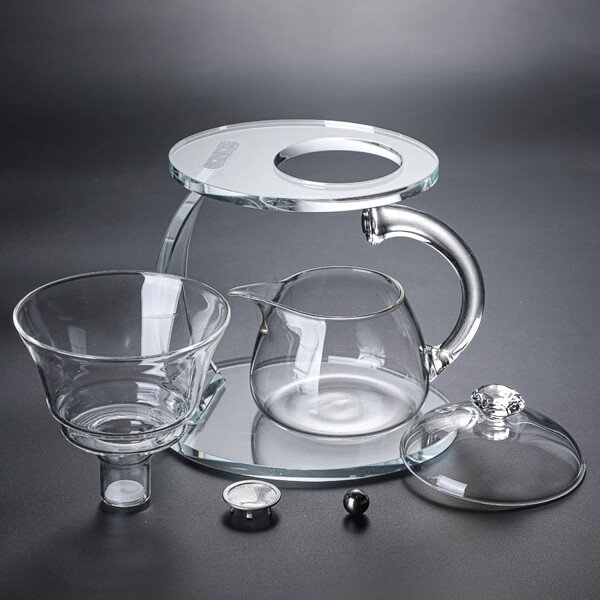 Unbreakable Juego de té de vidrio - Tetera de vidrio de goteo Lazy Kungfu, tetera giratoria de goteo semiautomática de 14.1 onzas líquidas con infusor, hervidor de borosilicato alto para casa de té - Imagen 14